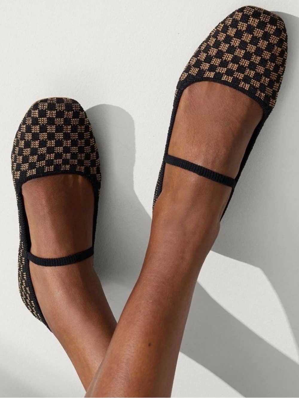 Rothy’s The Max Square Mary Jane 8.5 Black Check Ballet Flat Woven Preppy J46